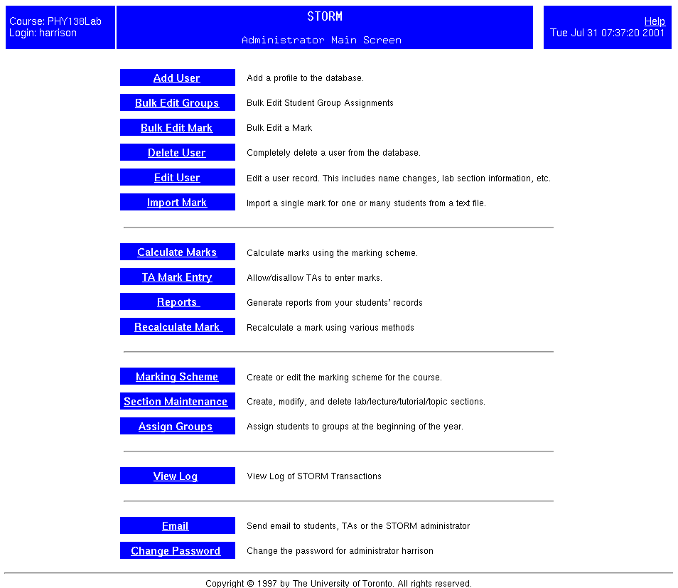 Administrator Main Screen