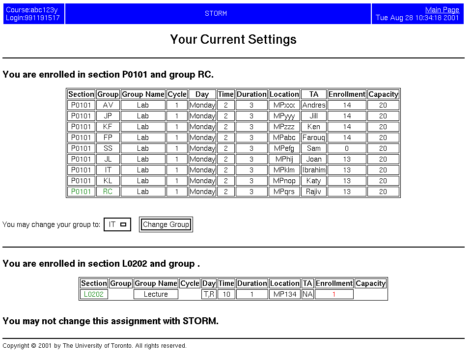 Student Section/Group Assignments