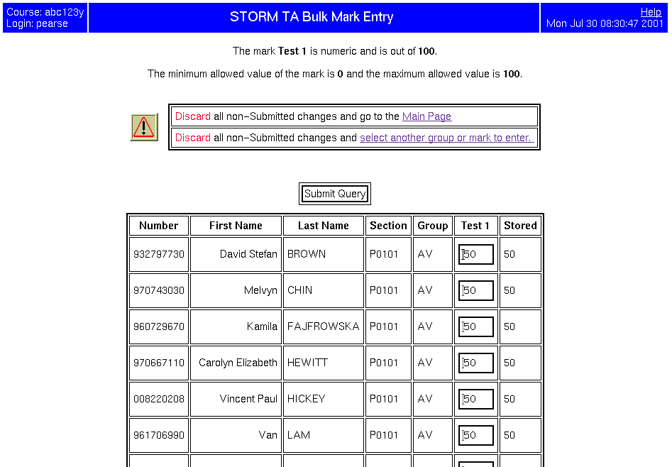 TA Bulk Mark Entry